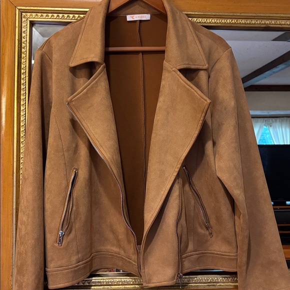 Kirundo Caramel Brown Faux Suede Moto Jacket - Size L - Picture 5 of 9